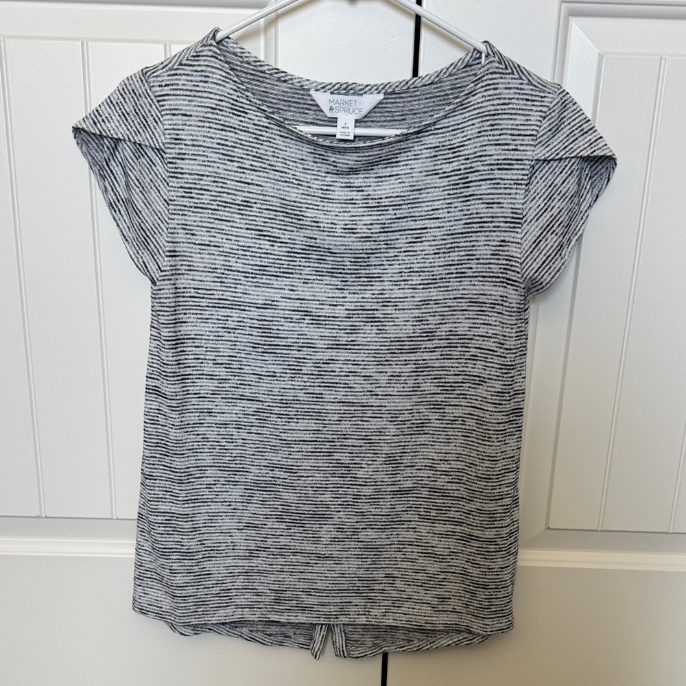 Market & Spruce Black and White Striped Cap-Sleeve Tee